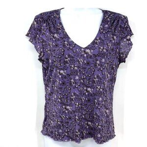 VTG Old Navy Y2K Floral Top L Purple Scallop Hem Flutter Fairy Whimsical Dainty